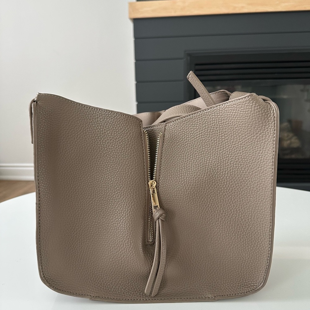 Taupe Textured Leather Crossbody Bag with Gold Zipper